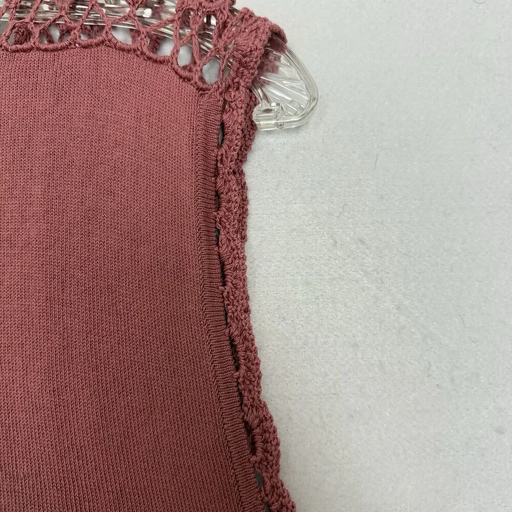 Vintage Casual Corner 90s Y2K Silk Cotton Pink Crochet Vest Sz M CottageCore